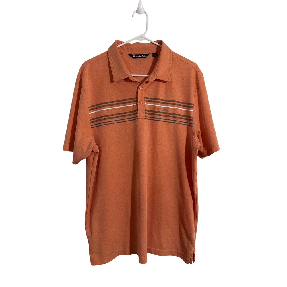 TravisMathew Mens XL Orange Striped Pima Cotton Blend Short Sleeve Golf Polo